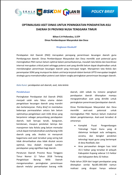 OPTIMALISASI ASET DINAS UNTUK PENINGKATAN PENDAPATAN ASLI DAERAH DI PROVINSI NUSA TENGGARA TIMUR